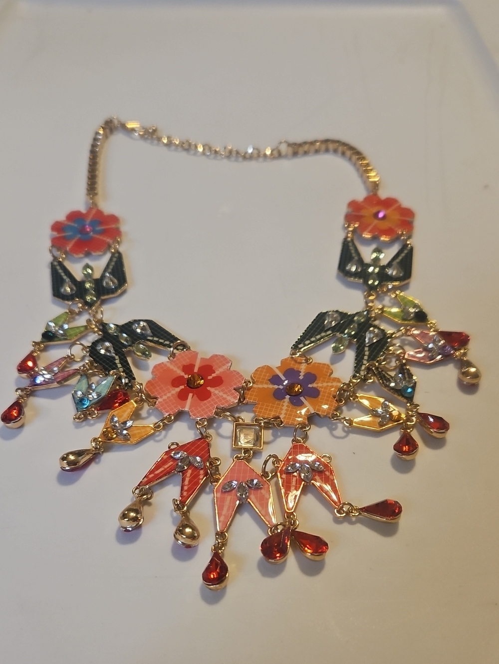 Floral Statement Necklace - Pink & Orange Flower Pendant